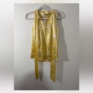 NWT Cabo Anthropologie tank Yellow and white silk blouse with tie detail